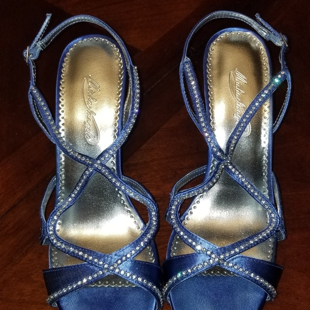 David's Bridal Strappy Heels with Rhin3